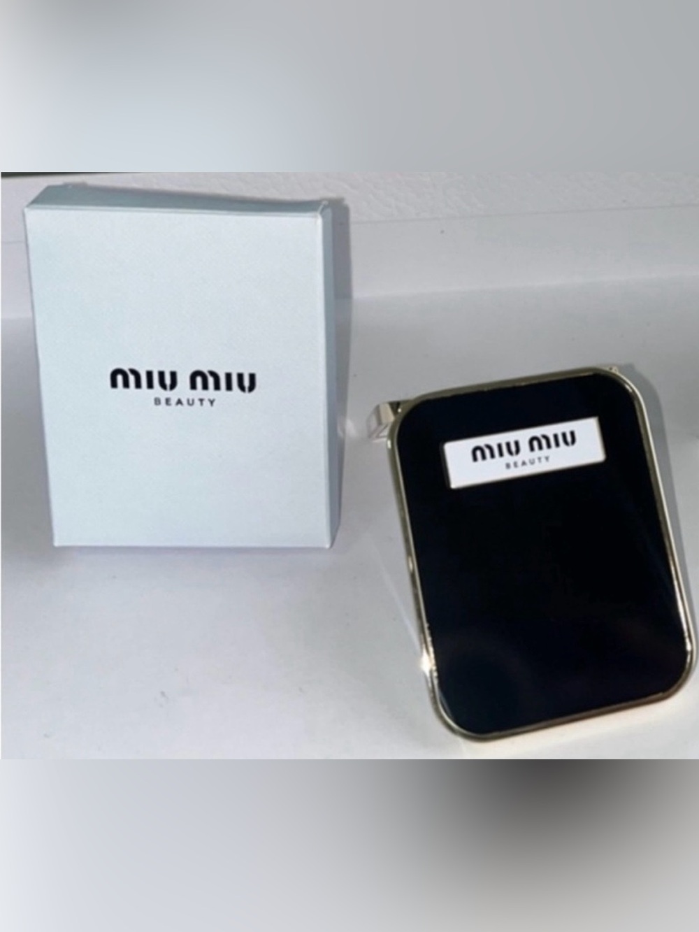 Miu Miu Beauty Compact Mirror in Black and Gold - Picture 2 of 2